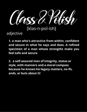 Load image into Gallery viewer, Class_Polish2ptmensdefteewhfontblkbkgrnd.png