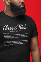 Load image into Gallery viewer, Class_Polish2ptmensdefteewhfontblkteecloseupmodel.png