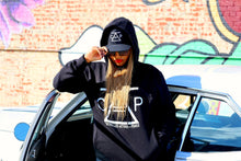 Load image into Gallery viewer, Controlled Actions = Power Under Logo Pullover Unisex Hoodie with Pocket (Black)