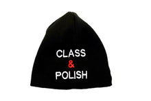 Load image into Gallery viewer, Stacked Class & Polish Beanie (Black, Side Embroider, Front Logo)