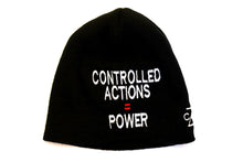 Load image into Gallery viewer, Stacked Controlled Actions = Power Beanie (Black, Side Embroider, Front Logo)