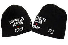 Load image into Gallery viewer, Stacked Controlled Actions = Power Beanie (Black, Side Embroider, Front Logo)